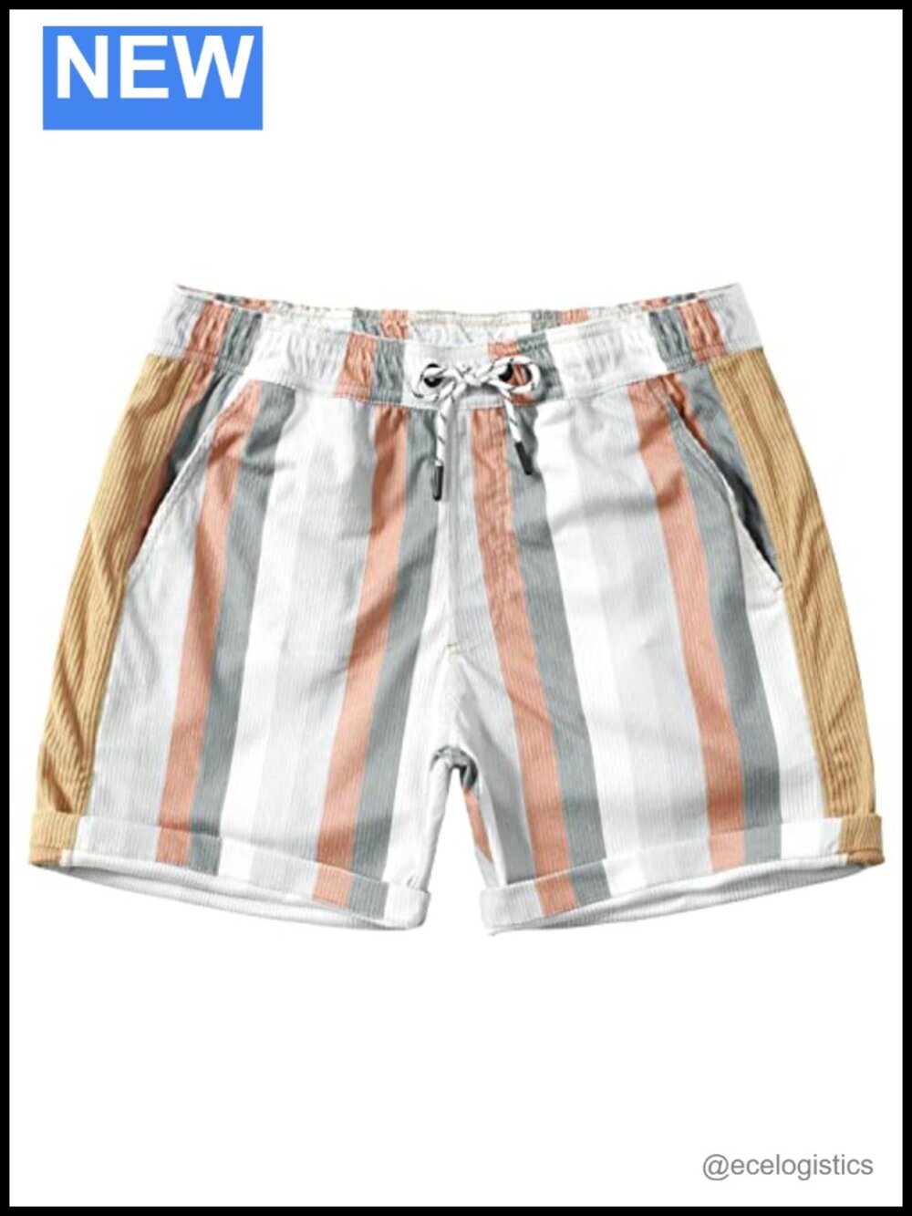 Men's Corduroy Shorts 5" Inseam Elastic Waist Drawstring Casual Summer Beach